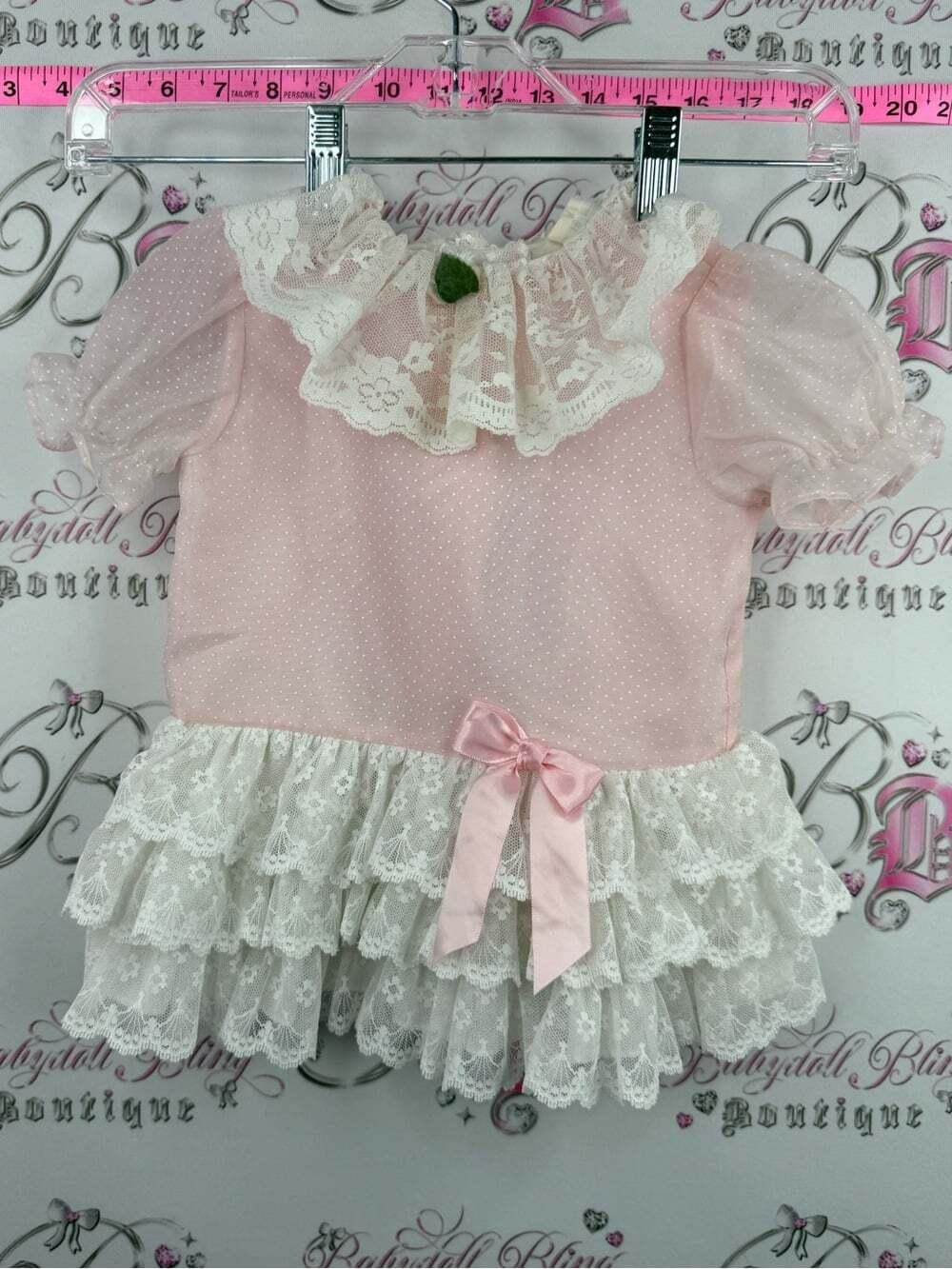 Baby dress vintage Victorian rare Pink Lace Tiered Baby Dress with Bow